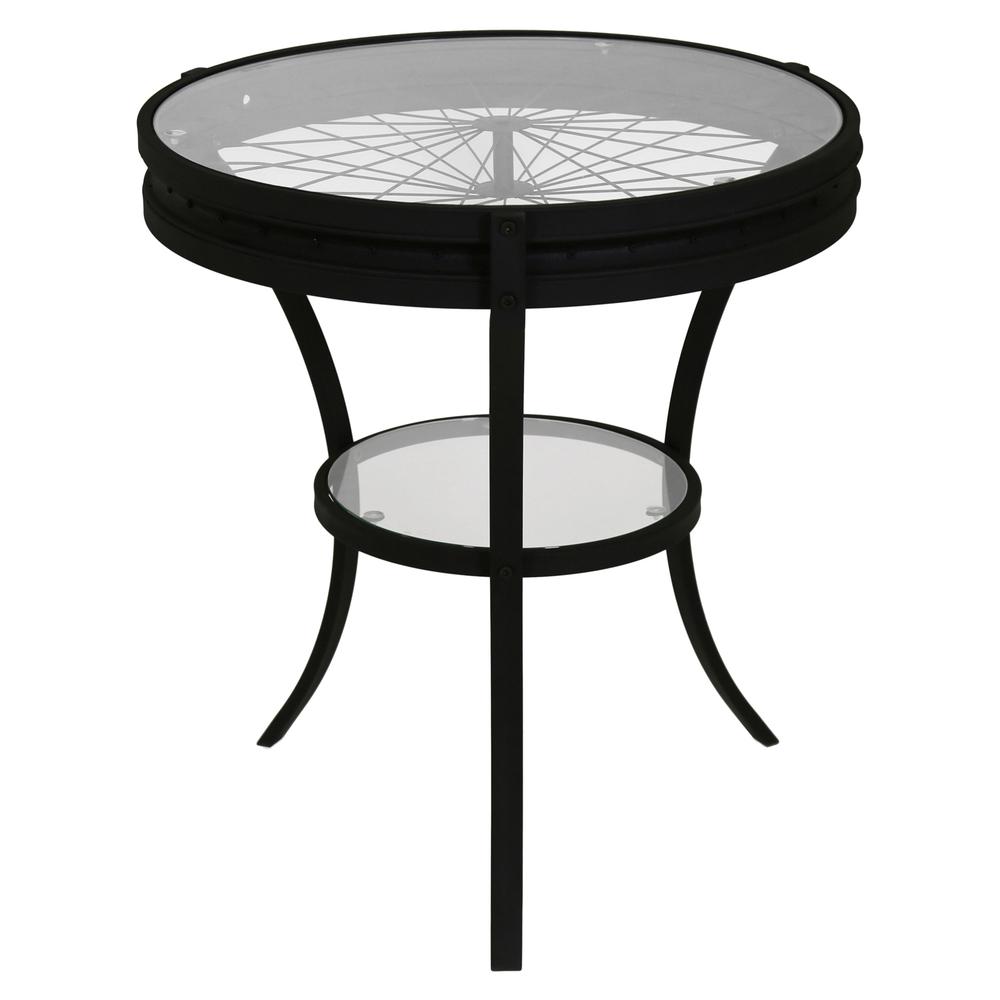 ACCENT TABLE - 22"DIA / BLACK WITH TEMPERED GLASS. Picture 2