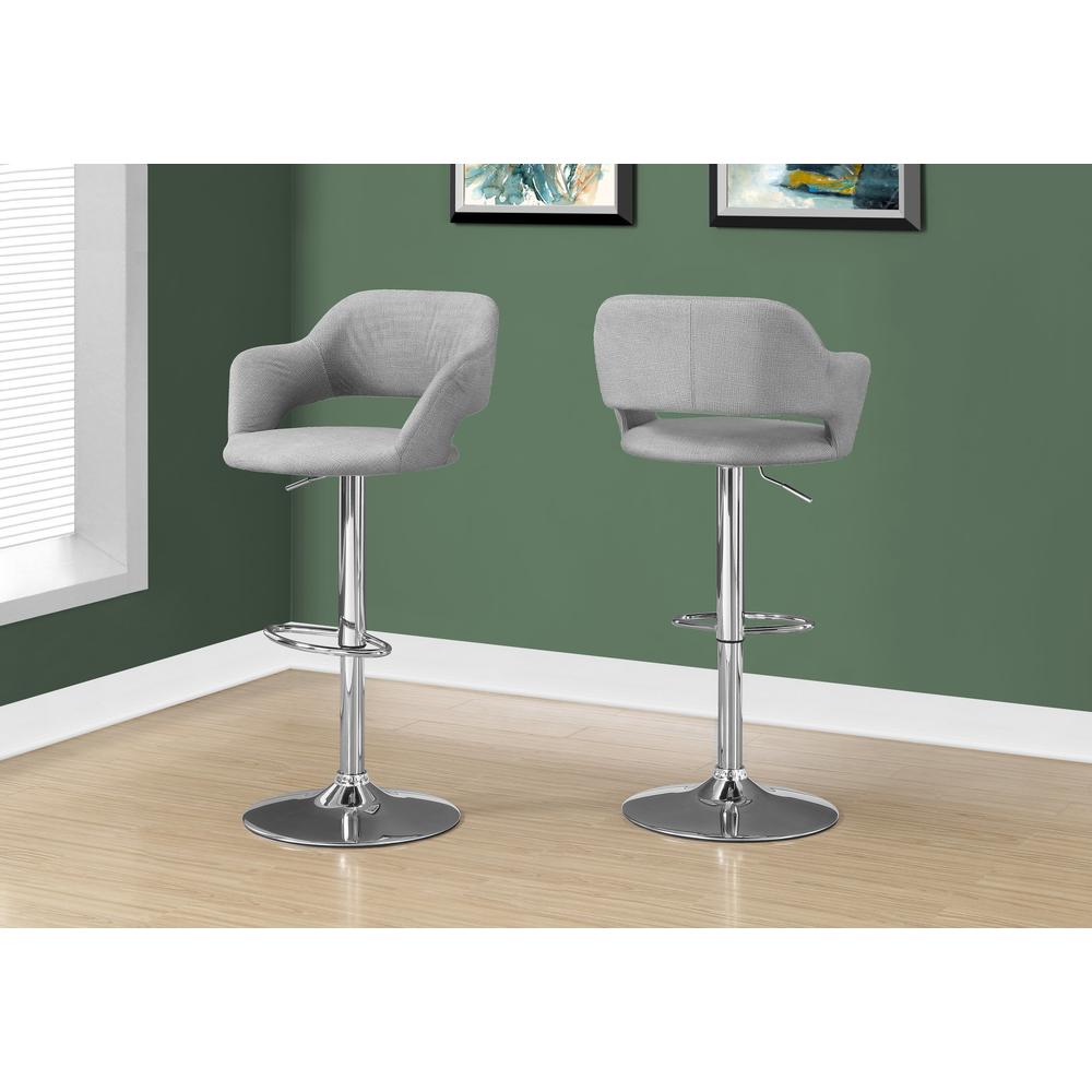 BARSTOOL - GREY FABRIC / CHROME METAL HYDRAULIC LIFT. Picture 2