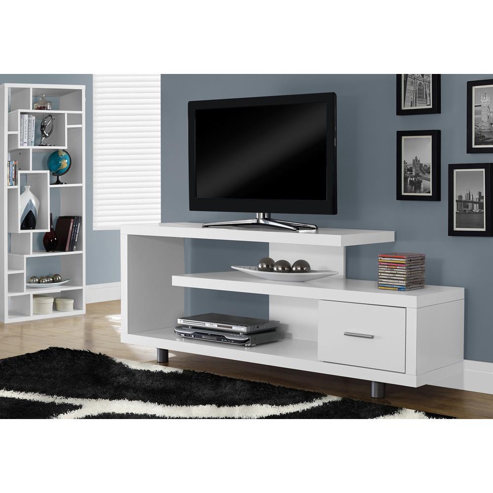 TV STAND - 60"L / WHITE WITH 1 DRAWER. Picture 2