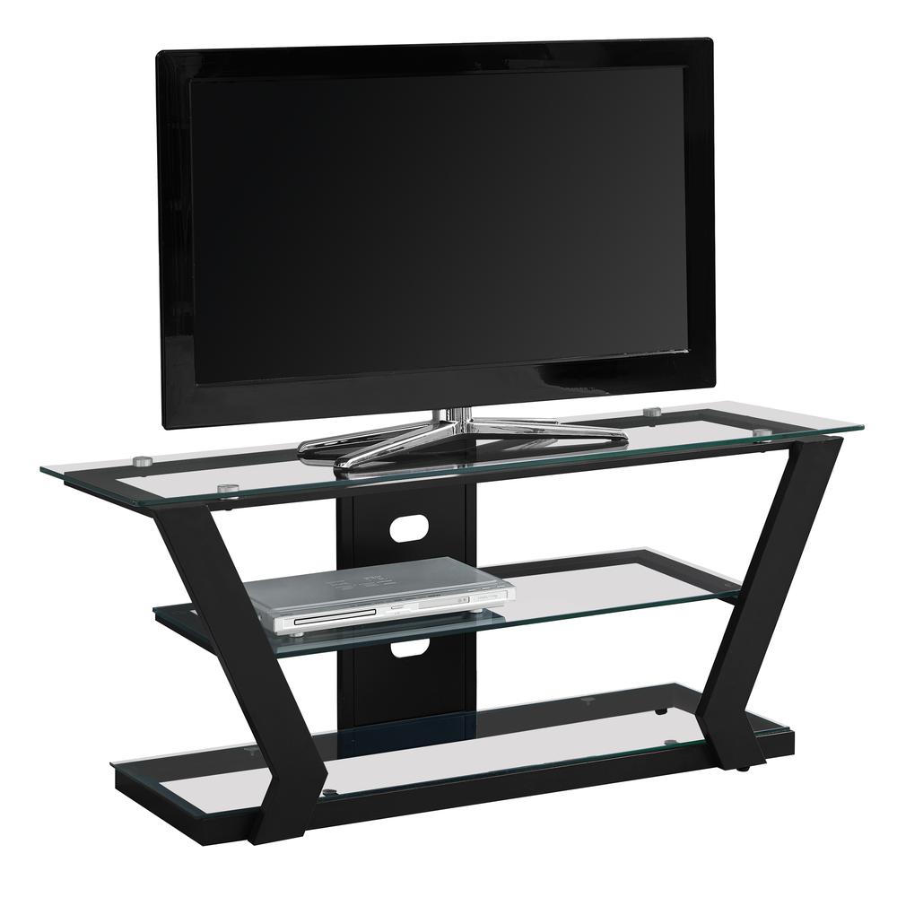 TV STAND - 48"L / BLACK METAL WITH TEMPERED GLASS. Picture 1