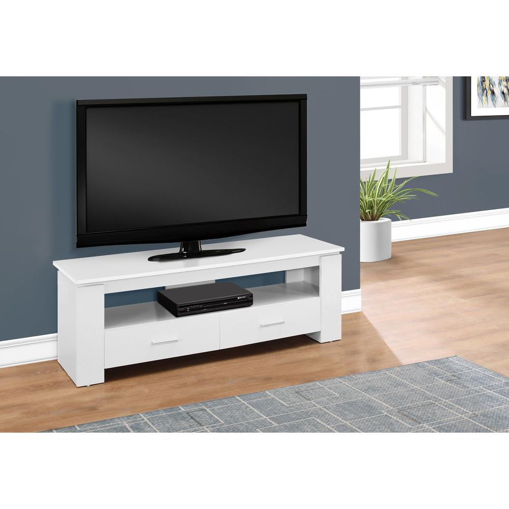TV STAND - 48"L / WHITE WITH 2 STORAGE DRAWERS. Picture 2