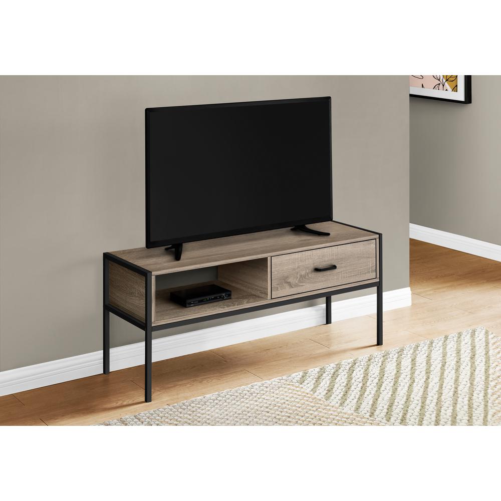 Tv Stand - 48"L, Dark Taupe, Black Metal. Picture 3