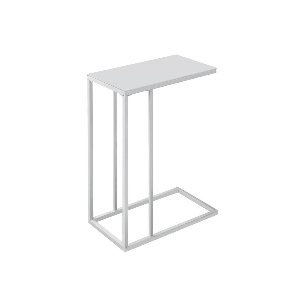 ACCENT TABLE - WHITE METAL WITH FROSTED TEMPERED GLASS. The main picture.