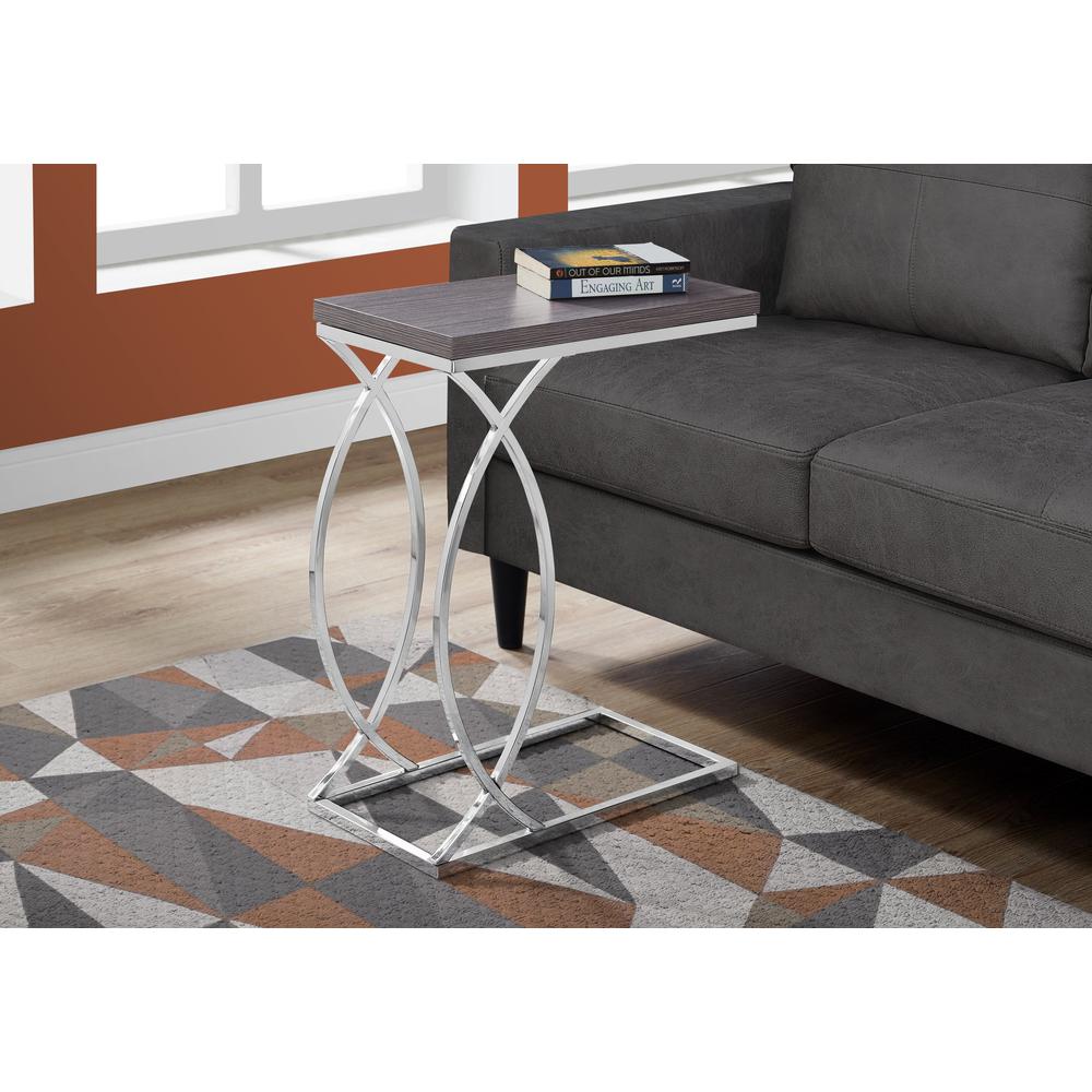 ACCENT TABLE - GREY WOOD LOOK WITH CHROME METAL. Picture 2