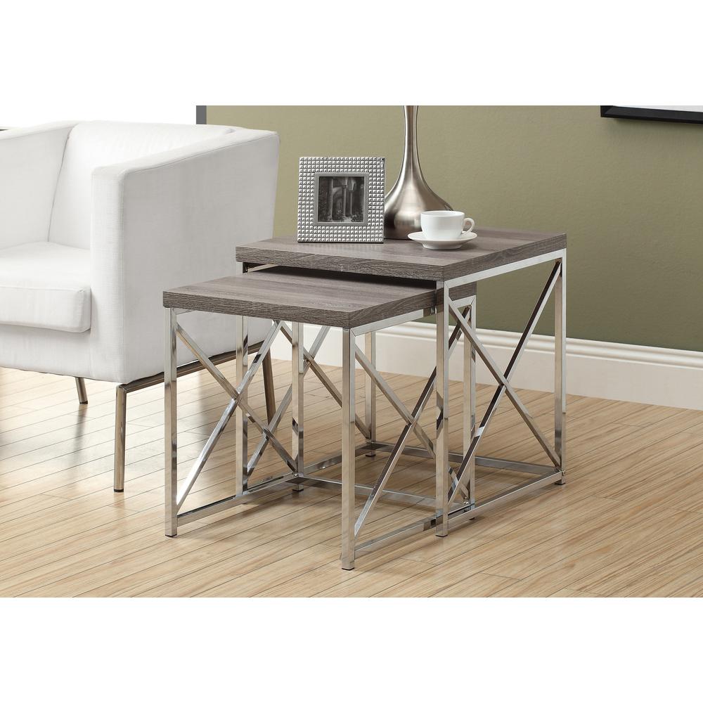 NESTING TABLE - 2PCS SET / DARK TAUPE WITH CHROME METAL. Picture 2