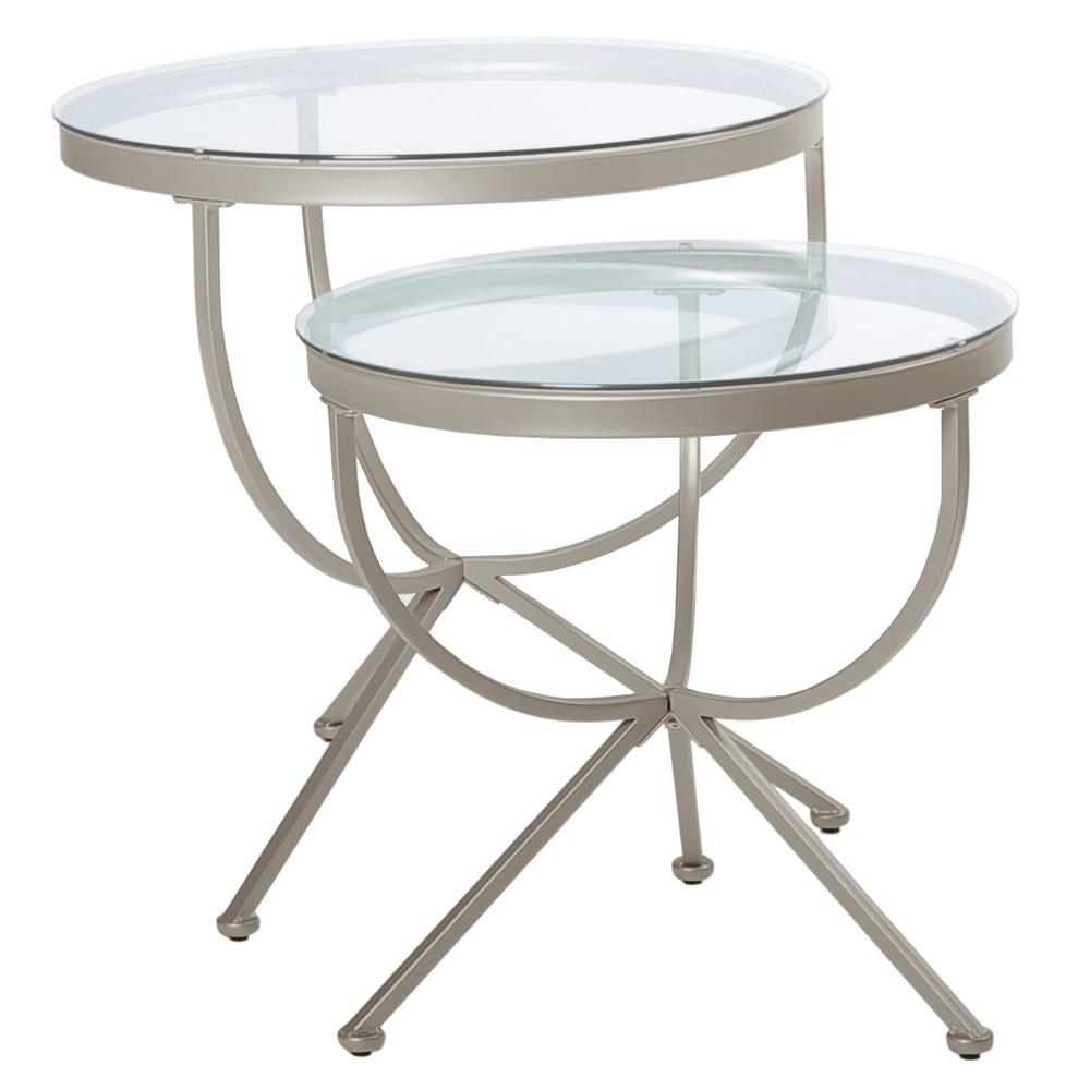 ROUND NESTING TABLE - 2PCS SET / SILVER WITH TEMPERED GLASS. The main picture.