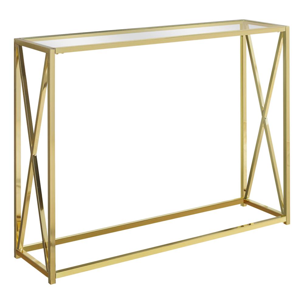 ACCENT TABLE - 42"L / GOLD METAL WITH TEMPERED GLASS. The main picture.