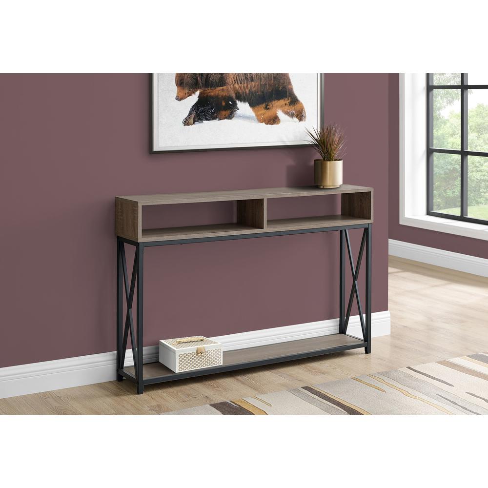 ACCENT TABLE - 48"L / TAUPE / BLACK METAL HALL CONSOLE. Picture 2