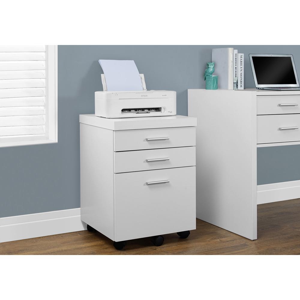 FILING CABINET - 3 DRAWER / WHITE ON CASTORS. Picture 2