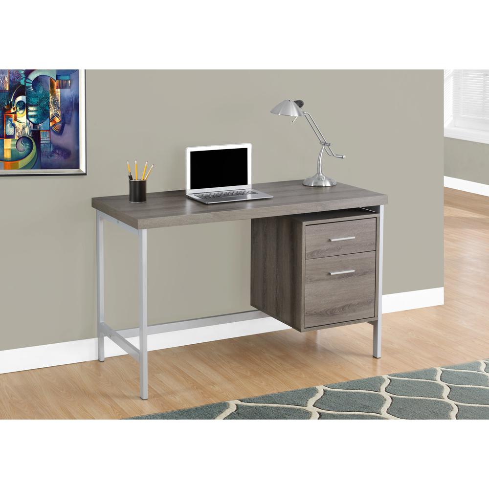 COMPUTER DESK - 48"L / DARK TAUPE / SILVER METAL WITH FILE DRAWER. Picture 2