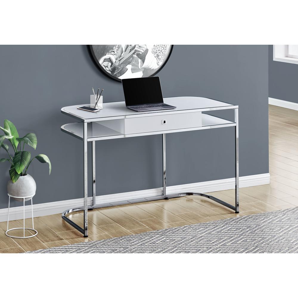 Computer Desk - 48"L, Glossy White, Chrome Metal. Picture 3