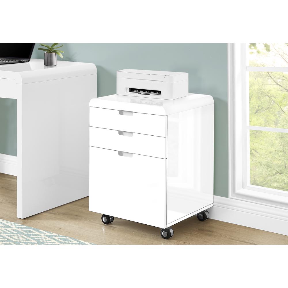 FILING CABINET - 3 DRAWER / HIGH GLOSSY WHITE / CASTORS. Picture 2