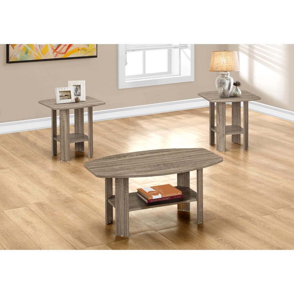 TABLE SET - 3PCS SET / DARK TAUPE RECLAIMED WOOD LOOK WITH SHELF. Picture 2