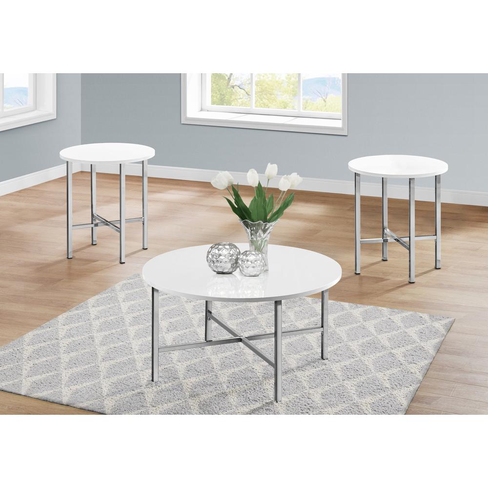 TABLE SET - 3PCS SET / GLOSSY WHITE / CHROME METAL. Picture 2