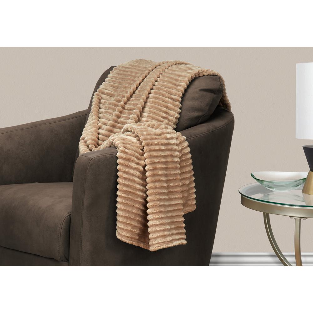 THROW - 60" X 50" / BEIGE ULTRA SOFT RIBBED STYLE. Picture 2