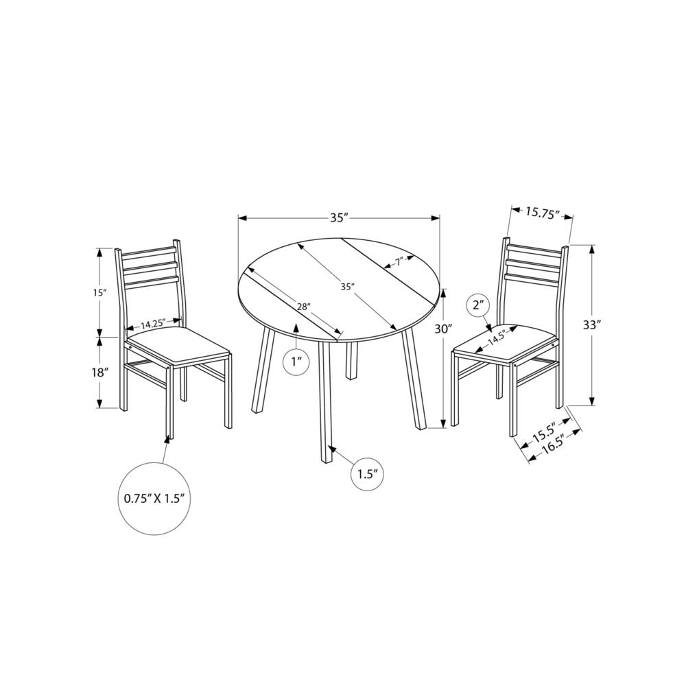 Dining Table Set, 3pcs Set, Small, 35 Drop Leaf, Kitchen, Black Metal. Picture 7