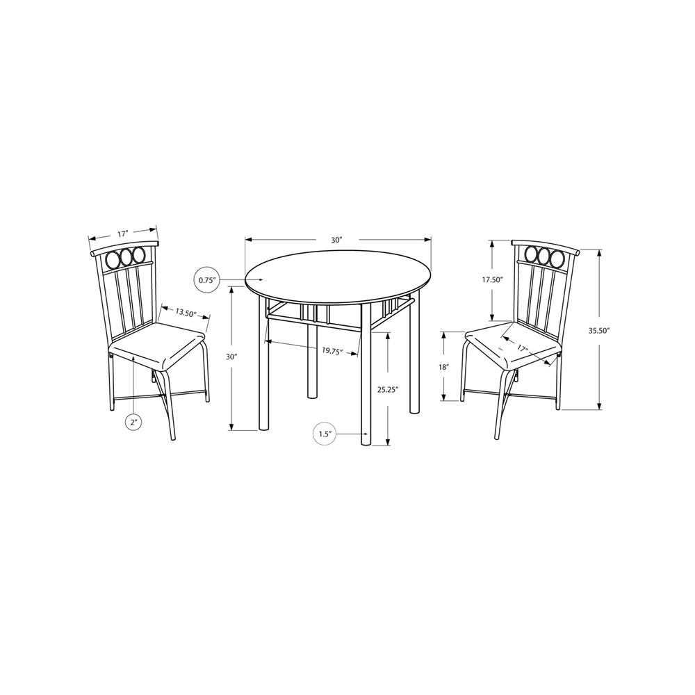 Dining Table Set, 3pcs Set, Small, 30 Round, Kitchen, Black Metal And Laminate. Picture 4