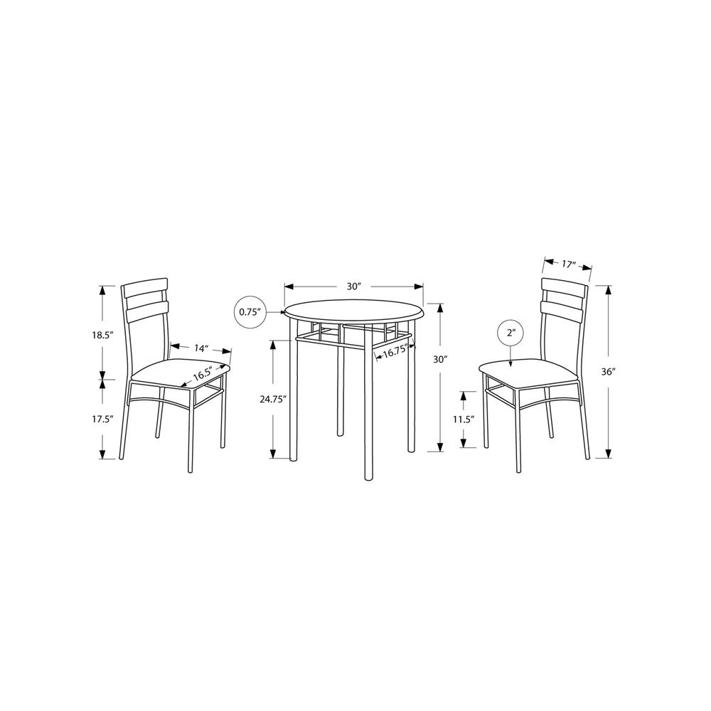 Dining Table Set, 3pcs Set, Small, 30 Round, Kitchen, Black Laminate, Grey. Picture 4