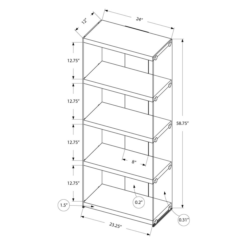 Bookshelf, Bookcase, Etagere, 5 Tier, 60H, Office, Bedroom. Picture 4