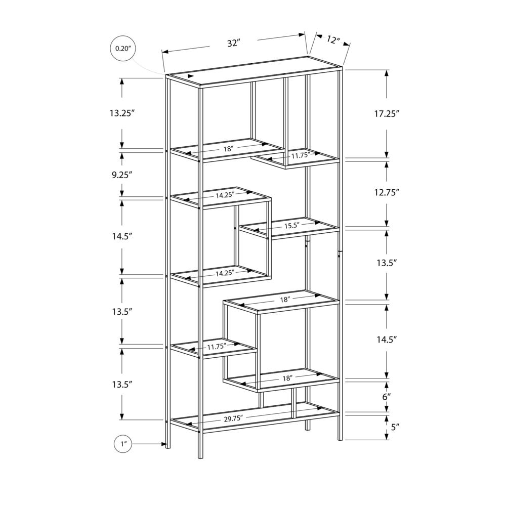 Bookshelf, Bookcase, Etagere, 72H, Office, Bedroom, Clear Tempered Glass. Picture 4