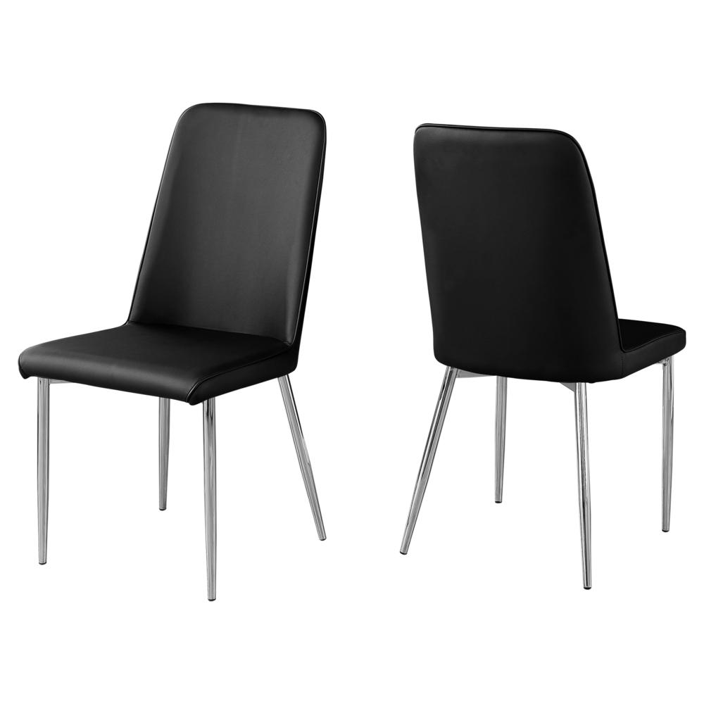 DINING CHAIR - 2PCS / 37"H / BLACK LEATHER-LOOK / CHROME. The main picture.