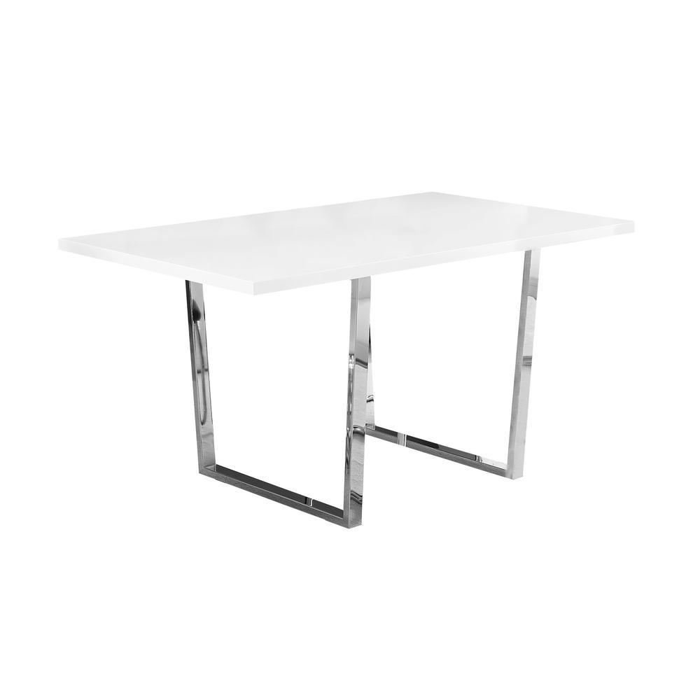 DINING TABLE - 36"X 60" / WHITE GLOSSY / CHROME METAL. The main picture.
