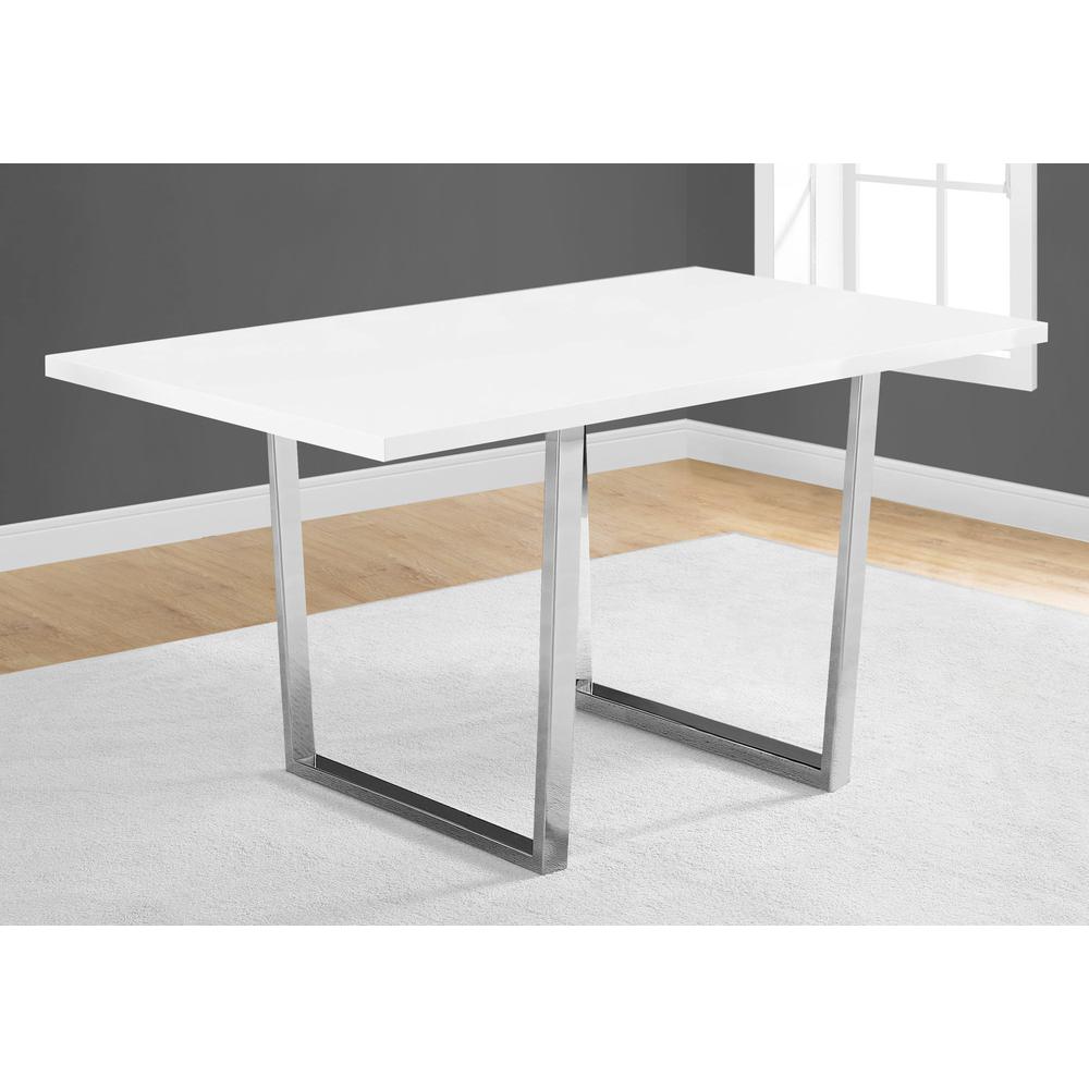 DINING TABLE - 36"X 60" / WHITE GLOSSY / CHROME METAL. Picture 3