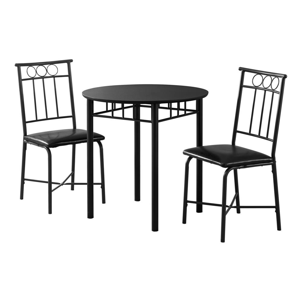 Dining Table Set, 3pcs Set, Small, 30 Round, Kitchen, Black Metal And Laminate. Picture 1