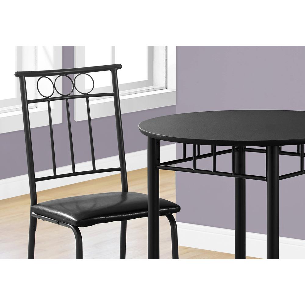 Dining Table Set, 3pcs Set, Small, 30 Round, Kitchen, Black Metal And Laminate. Picture 3