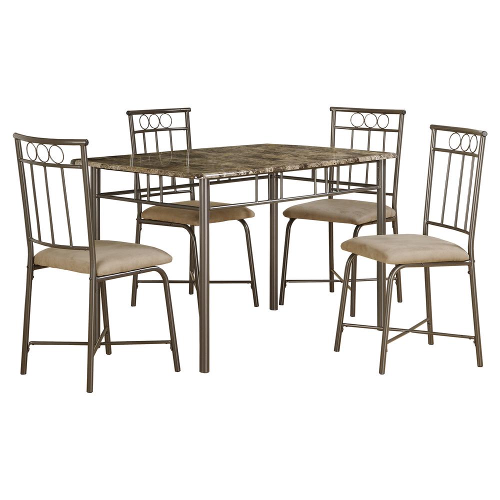 Dining Table Set, 5pcs Set, Small, 48 Rectangular, Faux Marble, Kitchen. Picture 1