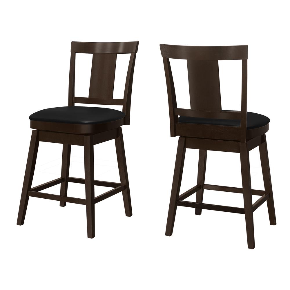 Bar Stool, Set Of 2, Swivel, Counter Height, Kitchen, Brown Wood. Picture 1