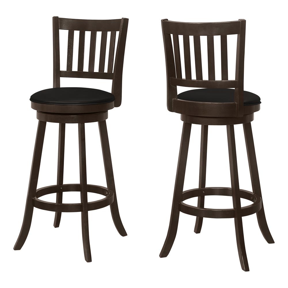 Bar Stool, Set Of 2, Swivel, Bar Height, Brown Wood. Picture 1