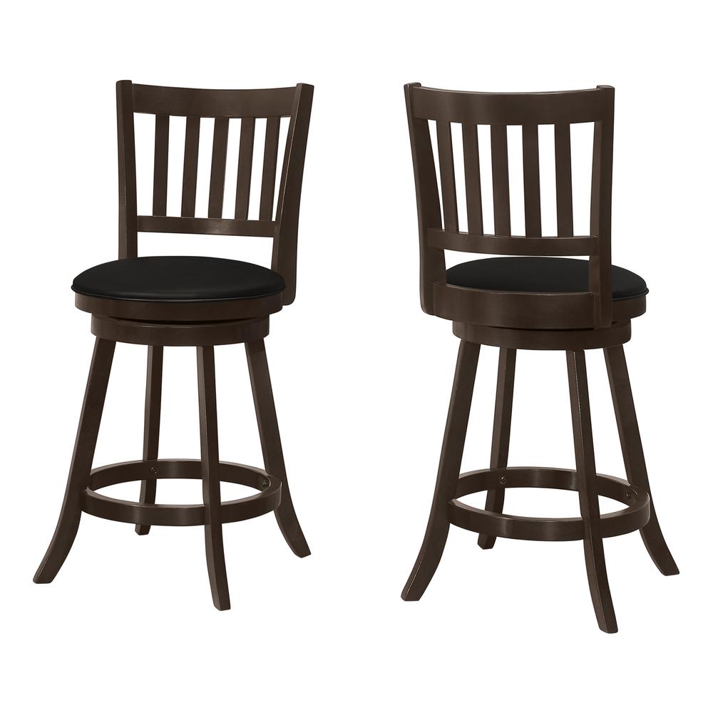 Bar Stool, Set Of 2, Swivel, Counter Height, Kitchen, Brown Wood. Picture 1