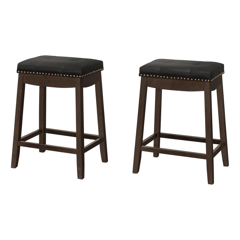 Bar Stool, Set Of 2, Counter Height, Saddle Seat, Kitchen, Brown Wood. Picture 1