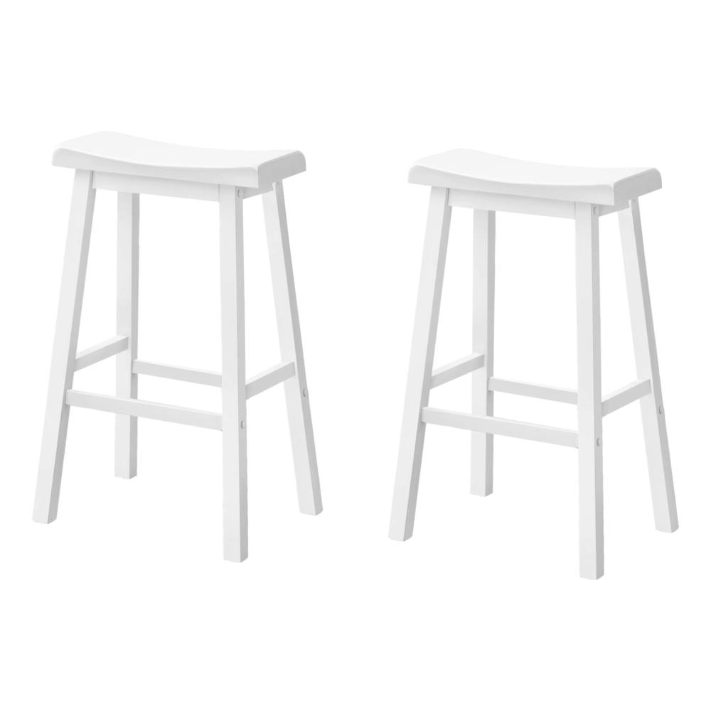 ="Bar Stool, Set Of 2, Bar Height, Saddle Seat, White Wood, Contemporary, Moder. Picture 1