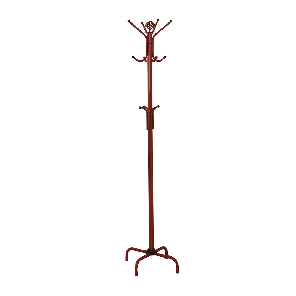 Coat Rack, Hall Tree, Free Standing, 12 Hooks, Entryway, 70H, Bedroom, Red. Picture 1