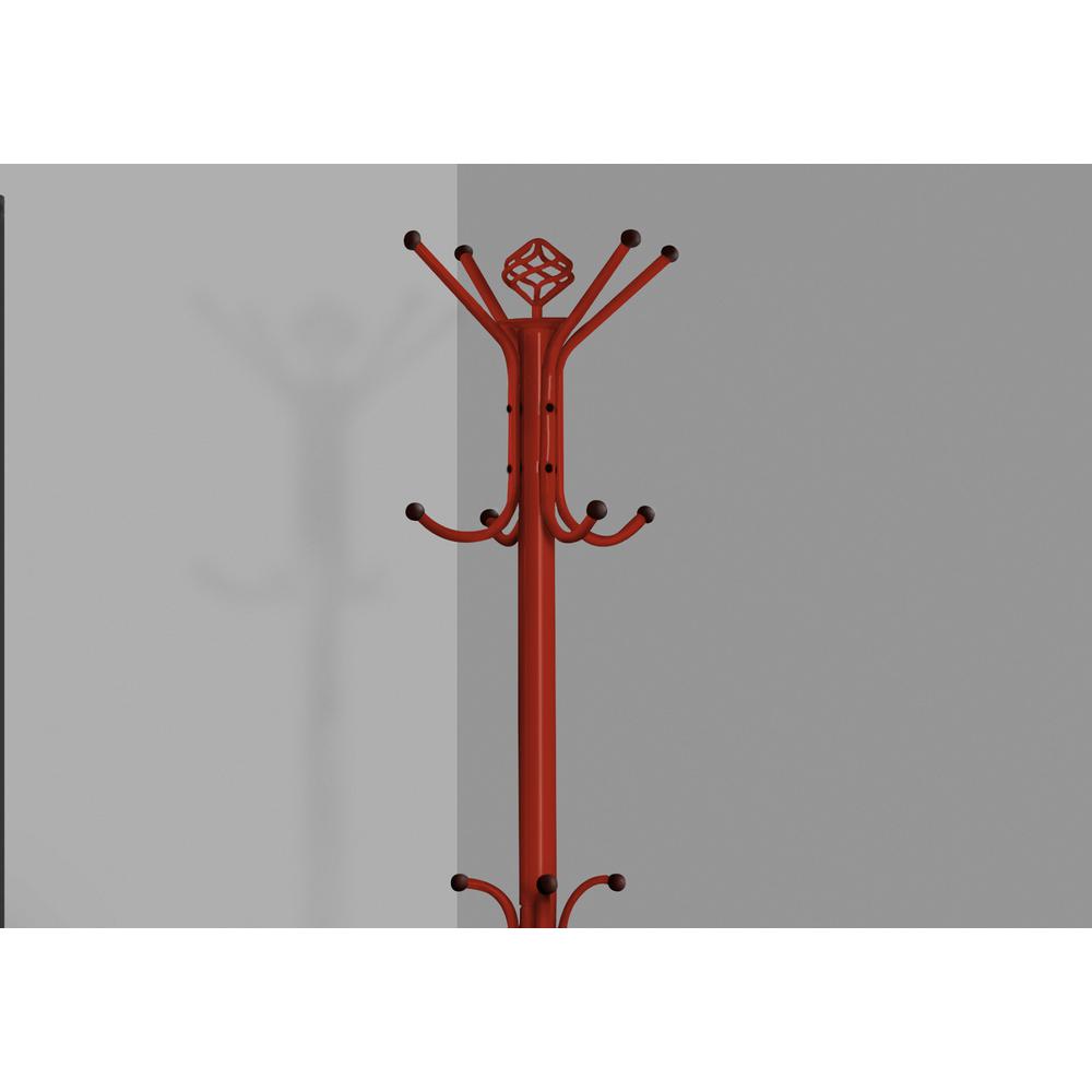 Coat Rack, Hall Tree, Free Standing, 12 Hooks, Entryway, 70H, Bedroom, Red. Picture 3