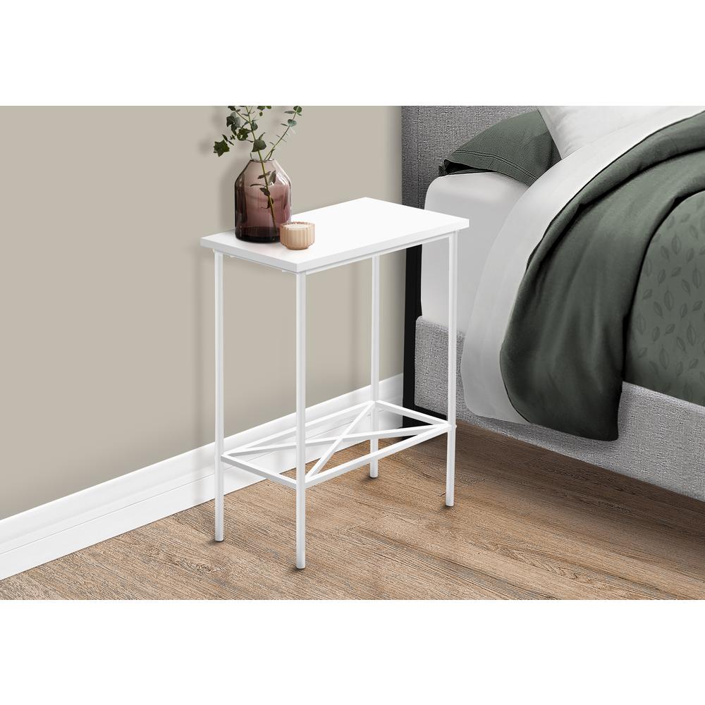 Accent Table, Side, End, Narrow, Small, 2 Tier, Living Room, Bedroom, White. Picture 8