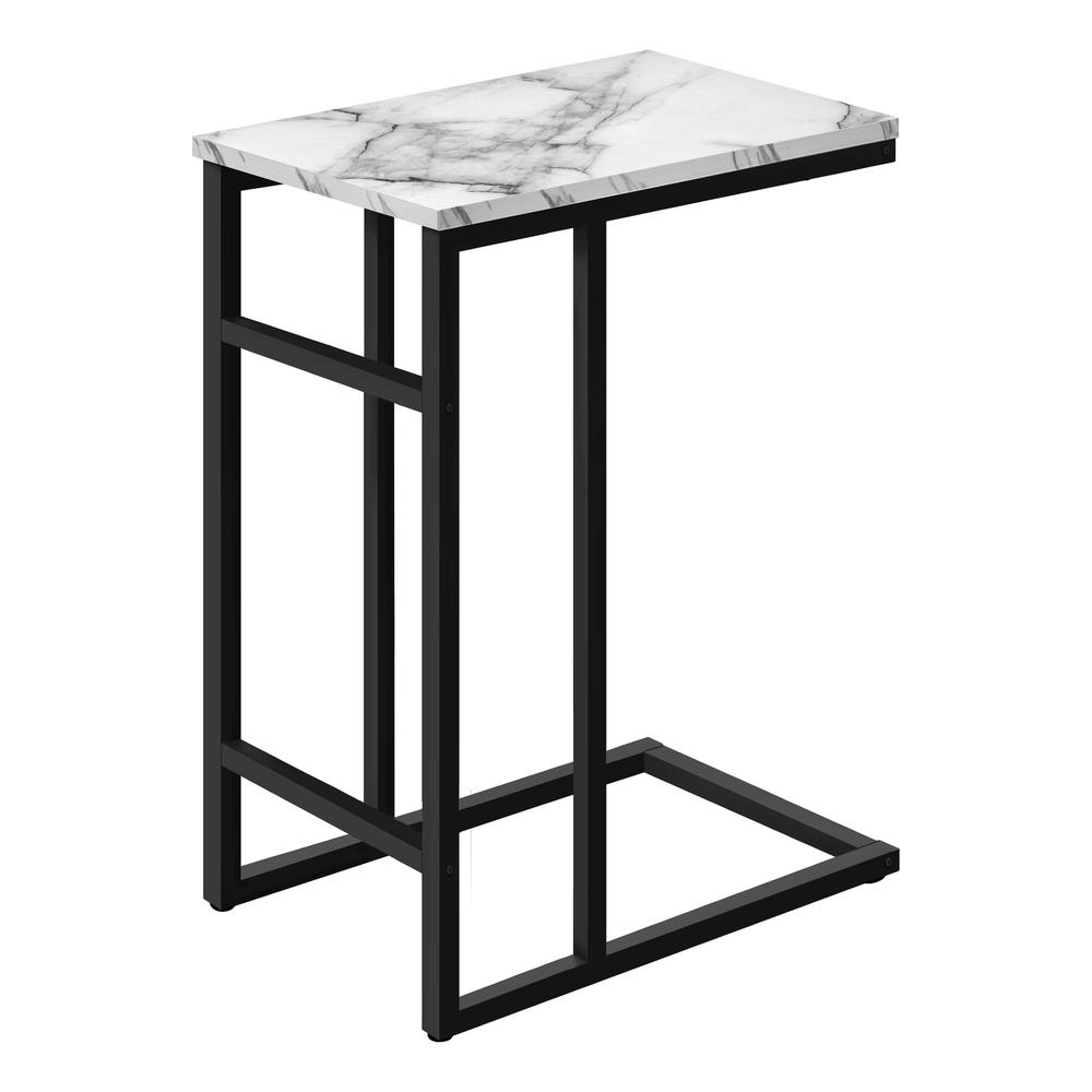Accent Table, C-shaped, End, Side, Snack, Living Room, Bedroom, White Marble. Picture 1
