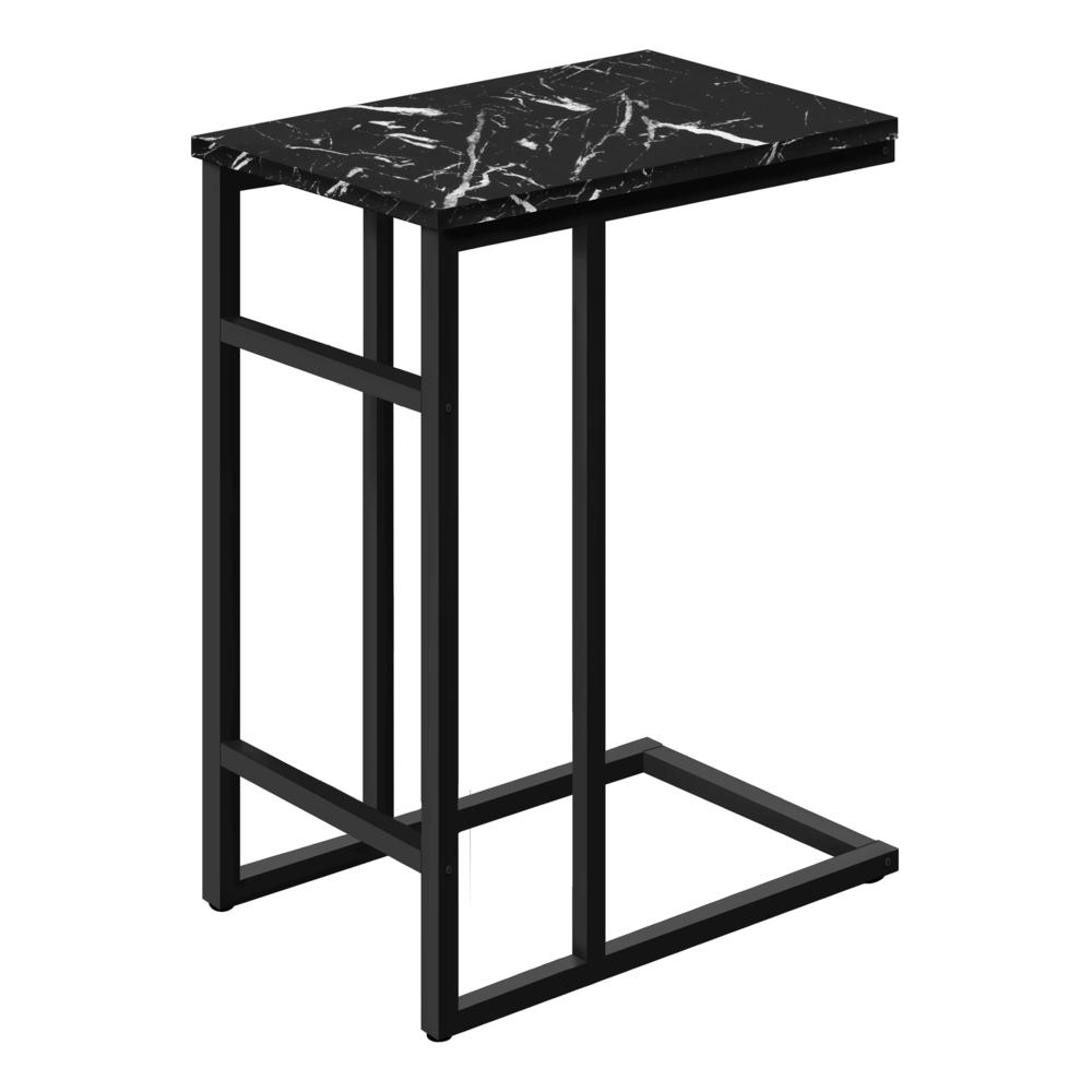 Accent Table, C-shaped, End, Side, Snack, Living Room, Bedroom, Black Marble. Picture 1