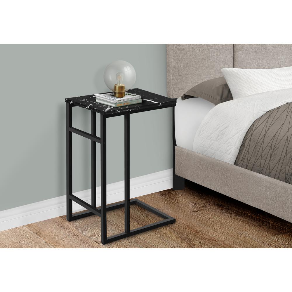 Accent Table, C-shaped, End, Side, Snack, Living Room, Bedroom, Black Marble. Picture 3
