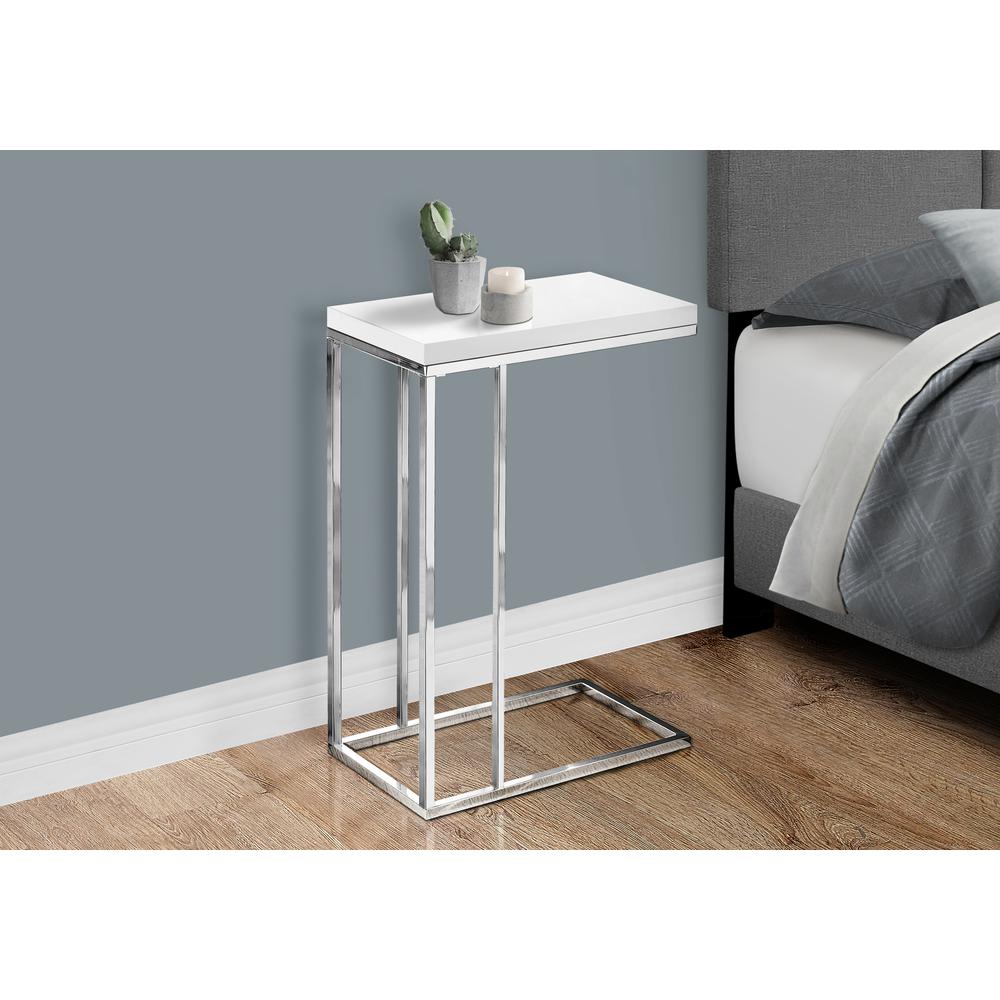 Accent Table, C-shaped, End, Side, Snack, Living Room, Bedroom, Glossy White. Picture 3
