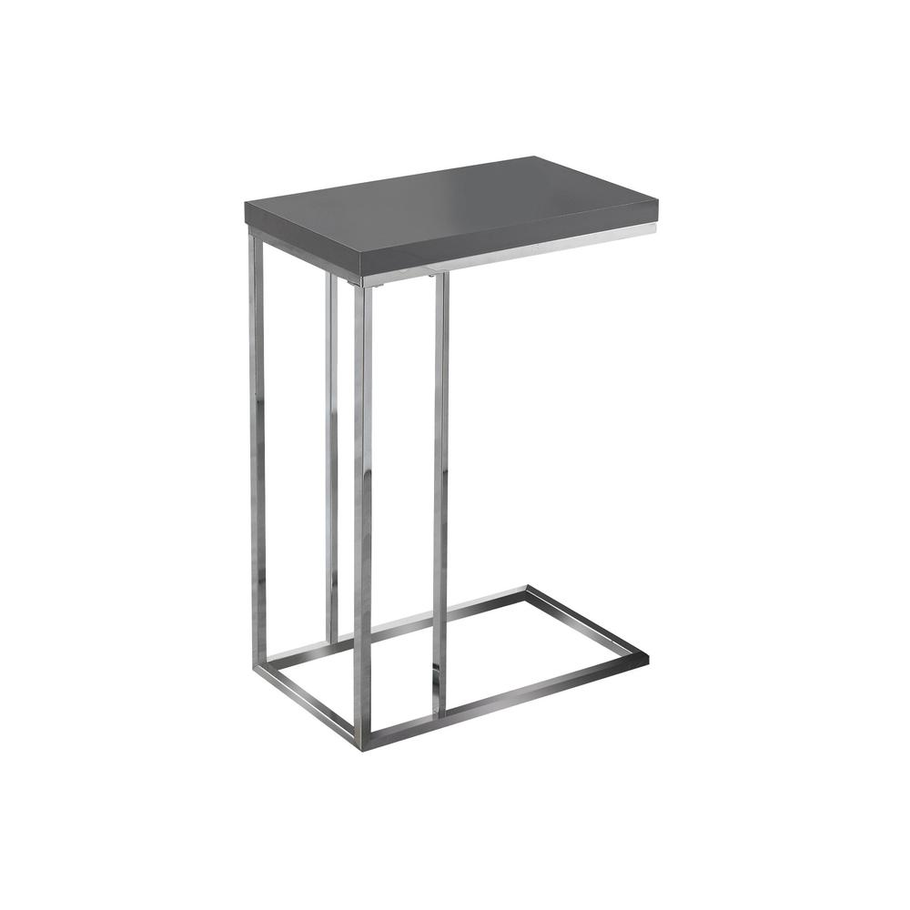 Accent Table, C-shaped, End, Side, Snack, Living Room, Bedroom, Glossy Grey. Picture 1