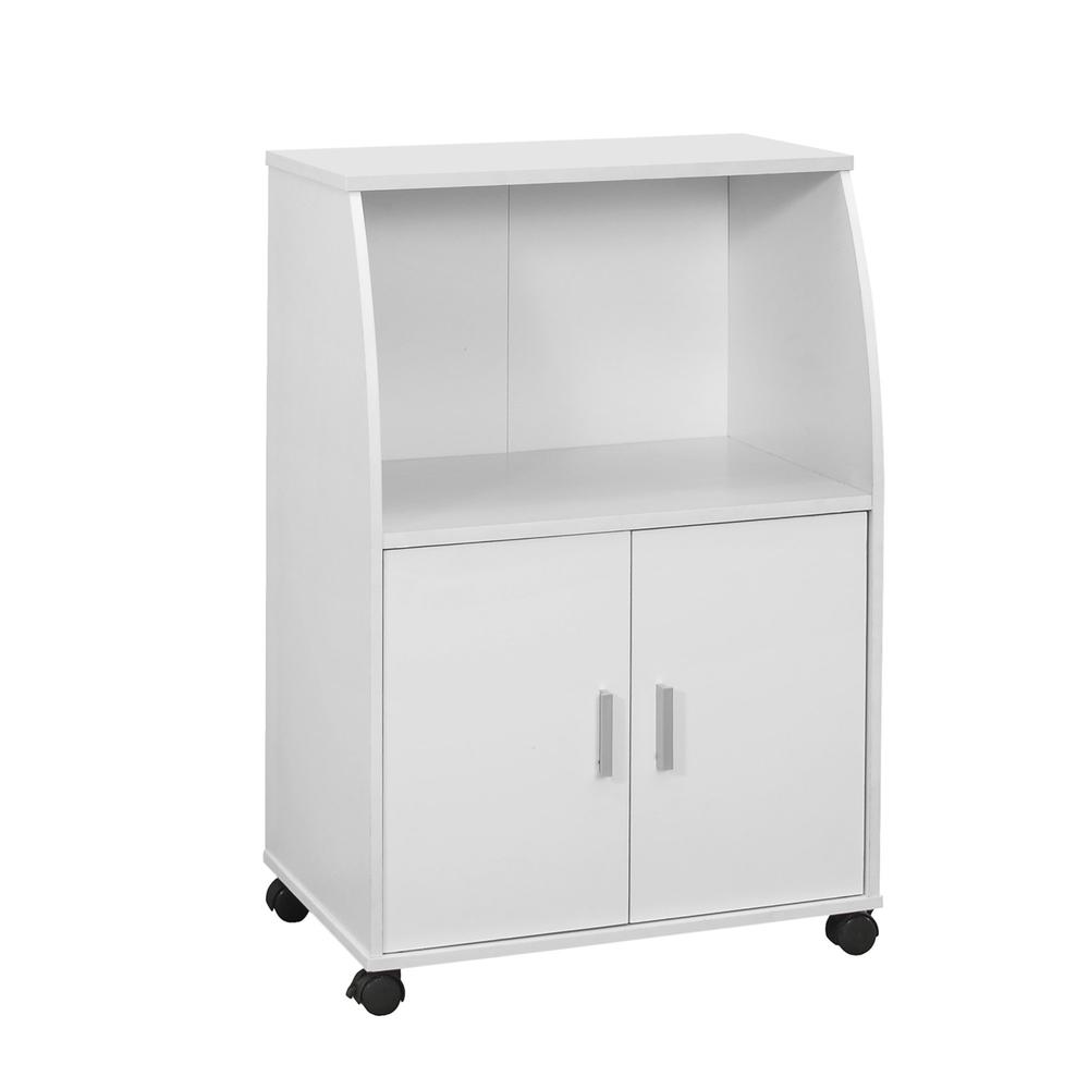 Kitchen Cart, Rolling Mobile, Storage, Utility, White Laminate. Picture 1