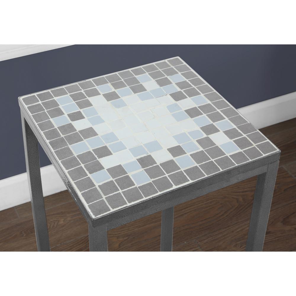 Accent Table, Side, End, Plant Stand, Square, Living Room, Bedroom, Blue Tile. Picture 3