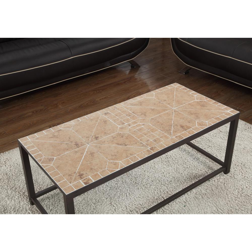 Coffee Table, Accent, Cocktail, Rectangular, Living Room, 42 L, Brown Tile. Picture 3