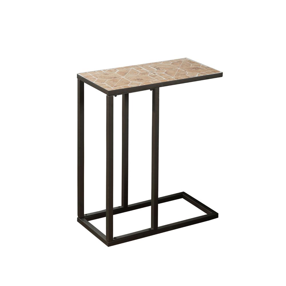 Accent Table, C-shaped, End, Side, Snack, Living Room, Bedroom, Brown Tile. Picture 1
