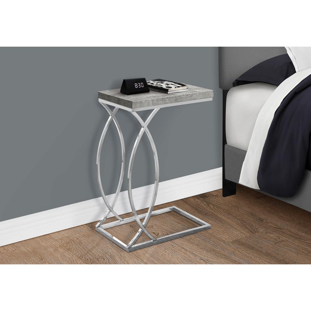 Accent Table, C-shaped, End, Side, Snack, Living Room, Bedroom, Grey Laminate. Picture 3