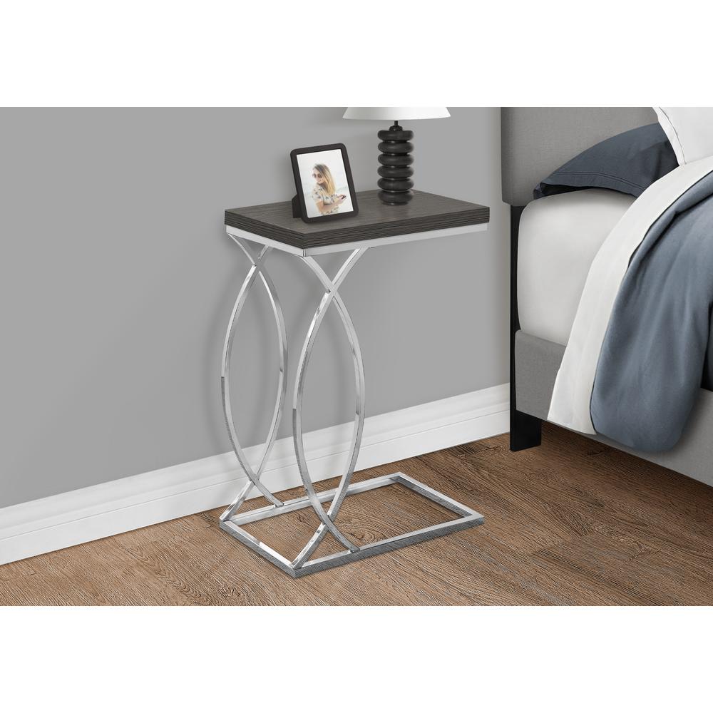 Accent Table, C-shaped, End, Side, Snack, Living Room, Bedroom, Grey Laminate. Picture 3