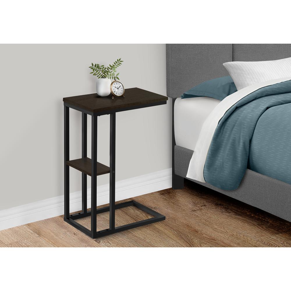 Accent Table, C-shaped, End, Side, Snack, Living Room, Bedroom, Brown Laminate. Picture 9